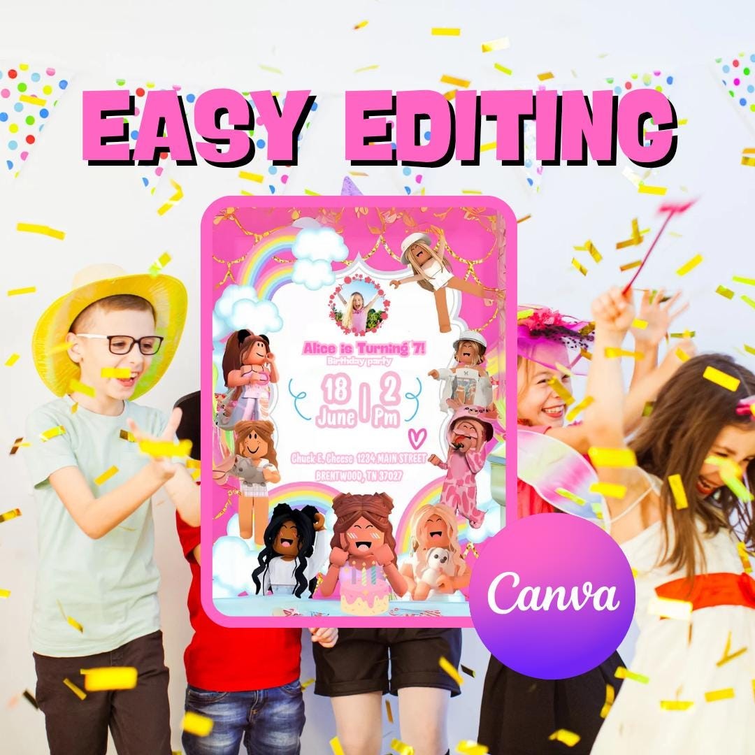 Customizable Roblox-Themed Girl Birthday Invitation - Digital Download