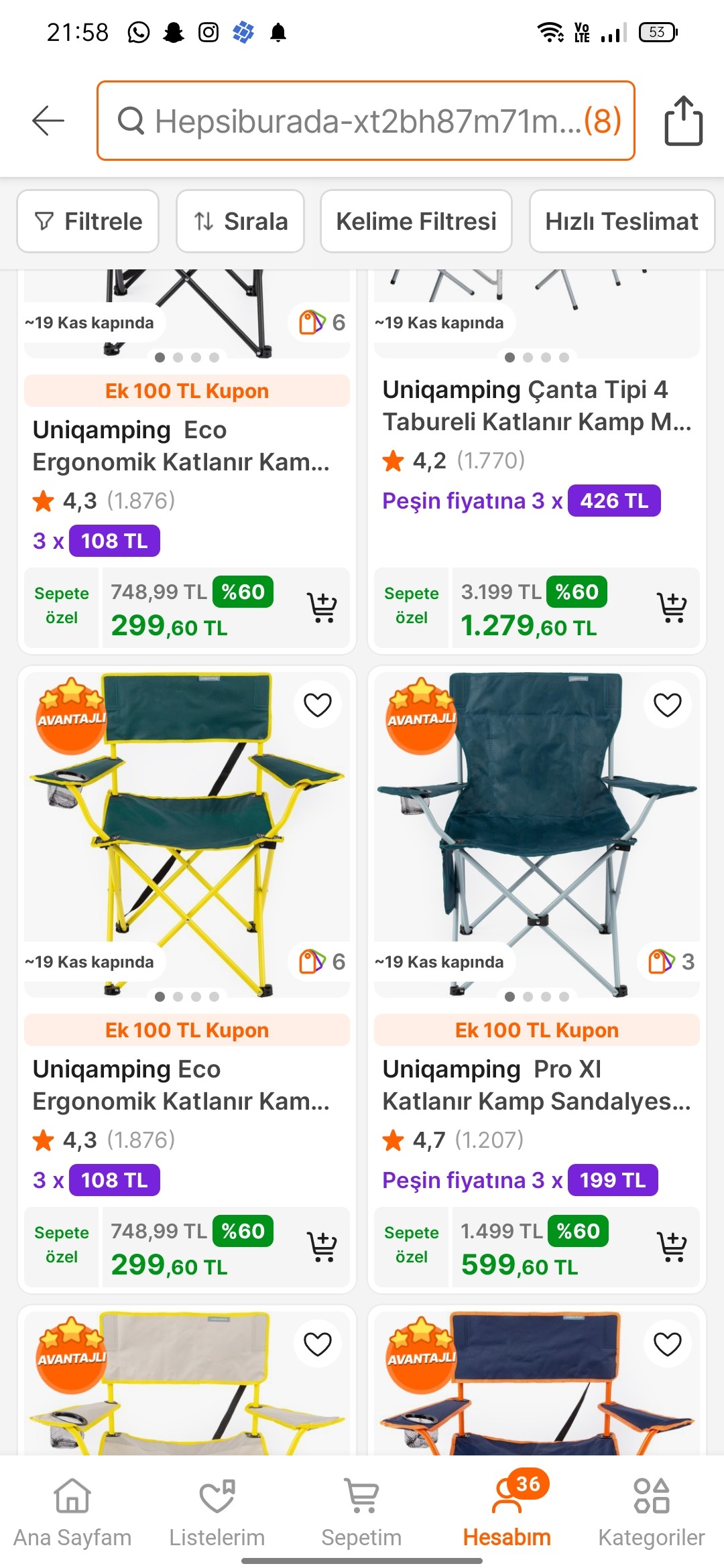 Kamp sandalyesi ve masa İndirimleri